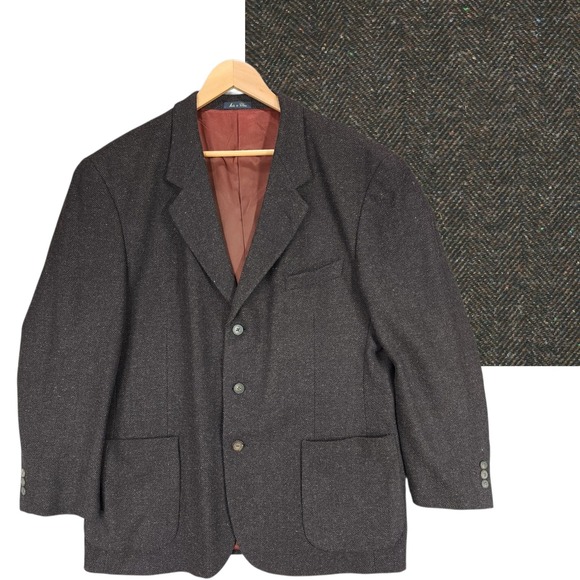 J Riggings Blazer 44R Men Herringbone Wool Nylon Cashmere Brown Preppy Old Money - Picture 1 of 12